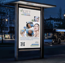 Clean medical billboard design for skin and hair clinic displayed at night by Trezine Studios