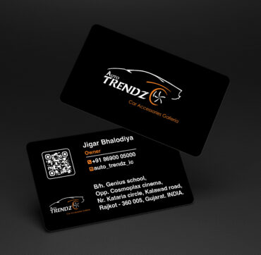 Premium business card featuring UV printing, embossed textures, and high-end finishing, designed by Trezine Studios LLP for bold branding.