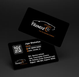 Premium business card featuring UV printing, embossed textures, and high-end finishing, designed by Trezine Studios LLP for bold branding.